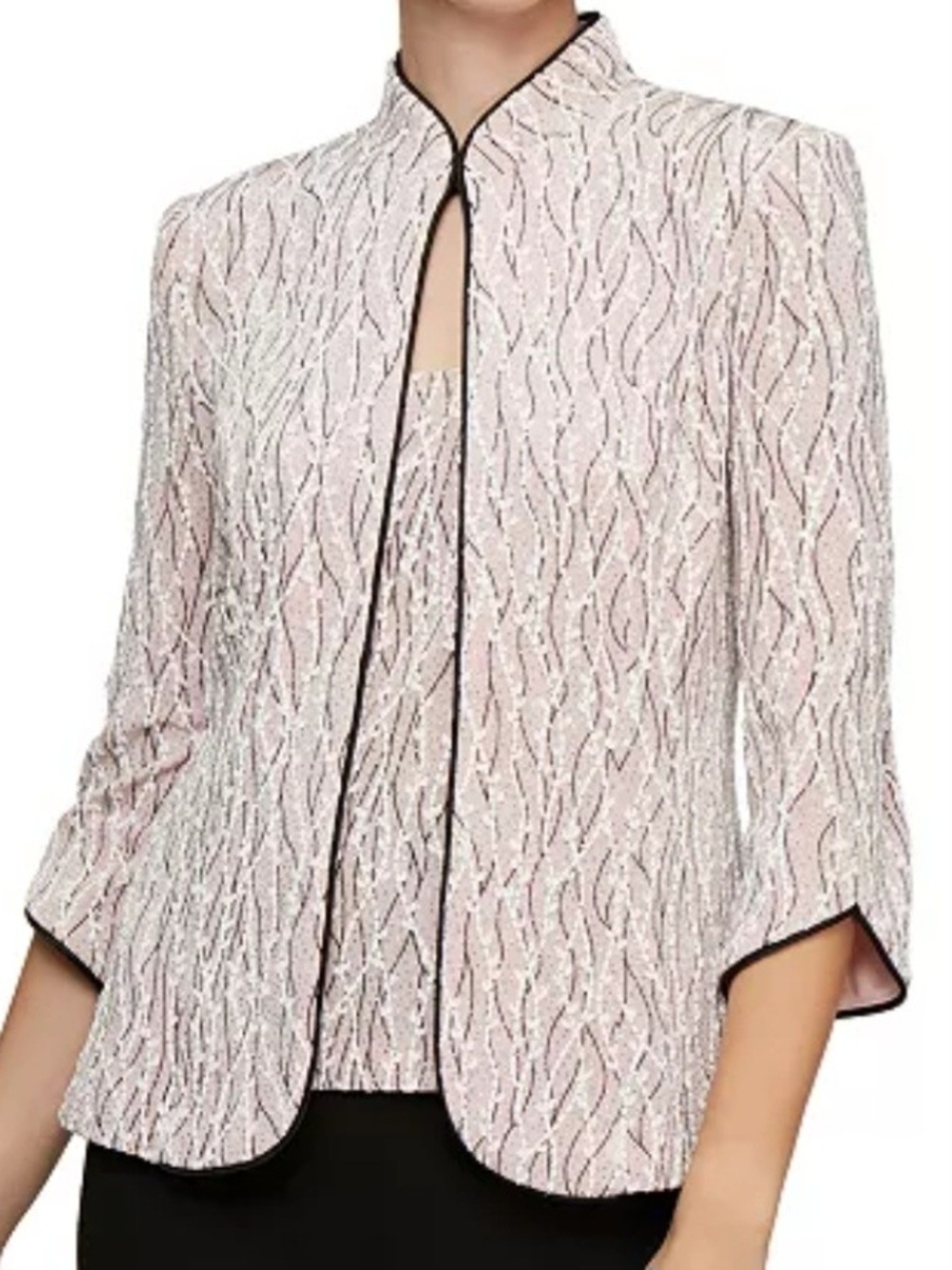 Alex Evenings
Printed Piped 3/4-Sleeve Two-Piece Glitter Top & Jacket